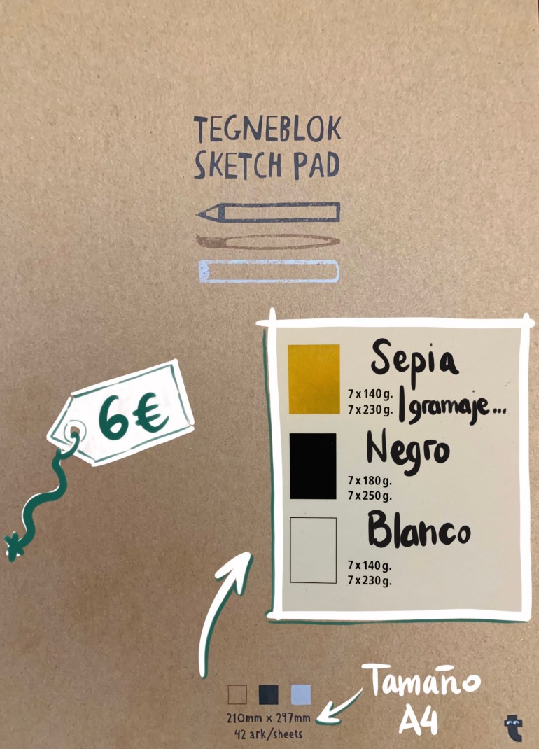 Sketchbook A4 con hojas de tres colores