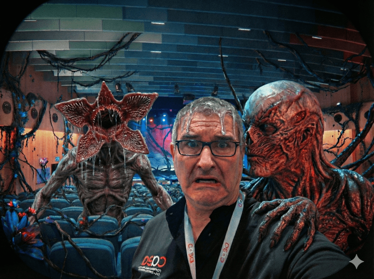 Ilustración generada con Nano Banana en base a una que me tomé durante el evento de la CAEA el año pasado. ¿El mundo al revés de la Agilidad?