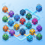3D isometric data pipeline showing user request, data ingestion, validation, core processing, machine learning, data storage, real-time analytics, and user dashboard.