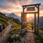 Mountain finish line open door sunrise path